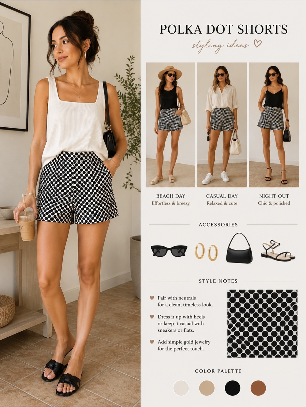 Polka Dot High-Rise Women’s Shorts — Black/White